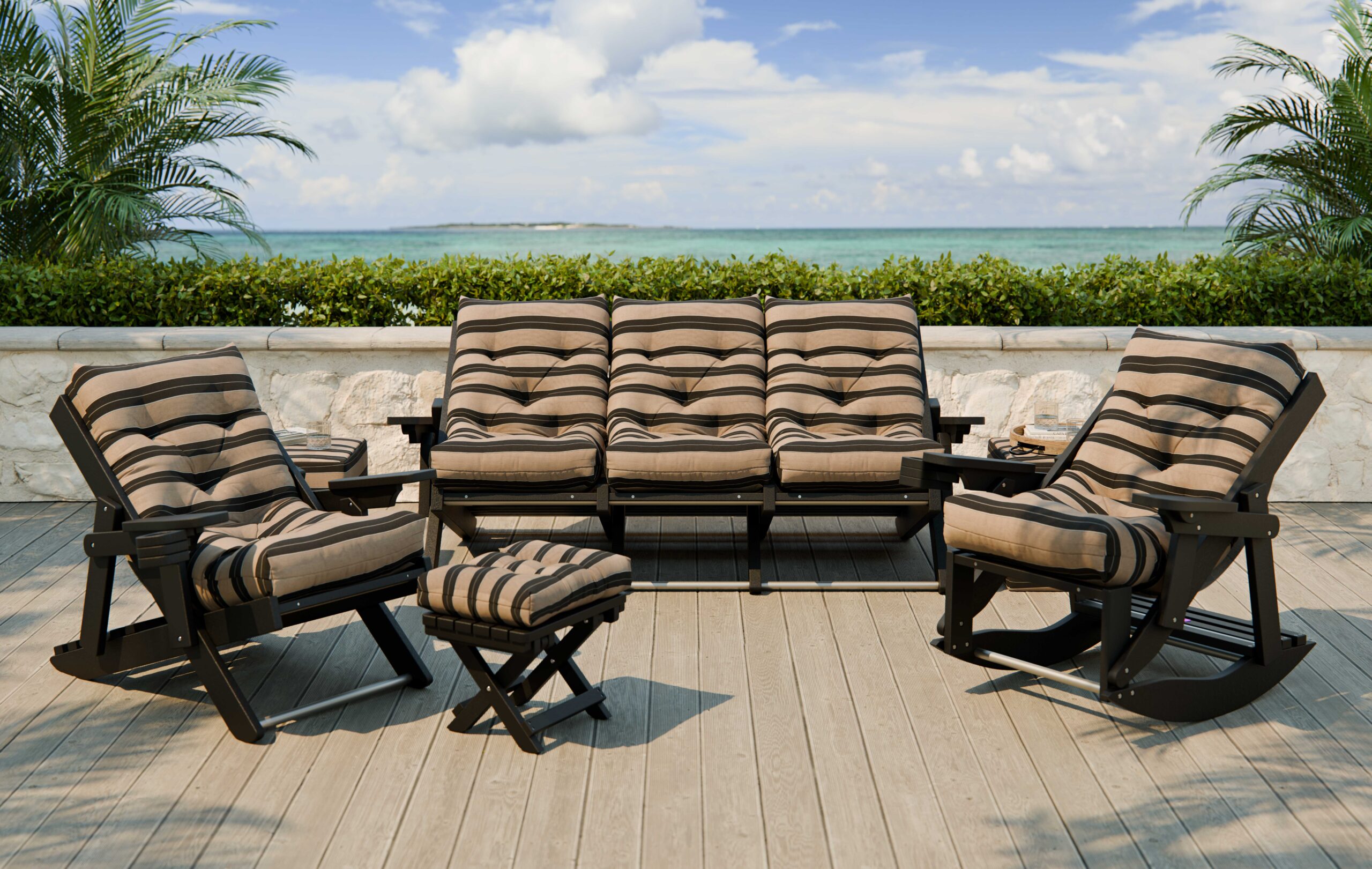 Outdoor seating overlooking the water